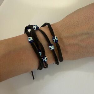 Brown Leather Evil Eye Wrap Bracelet